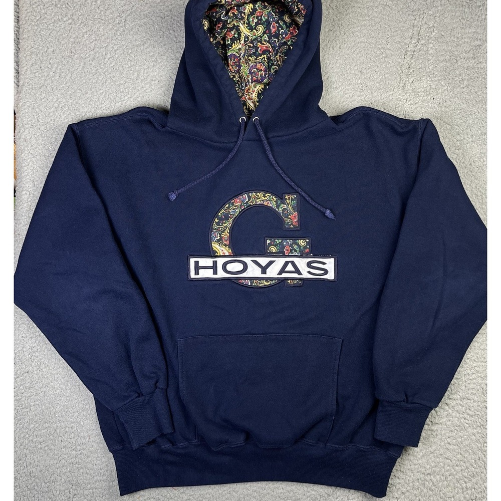Vintage Georgetown Hoyas Hoodie Navy Blue Sweatshirt Nutmeg Mills USA Made Sz L